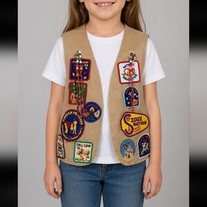 Vintage 1997-2001 YMCA Indian Princess Guide Lrather Vest W 25 Patches